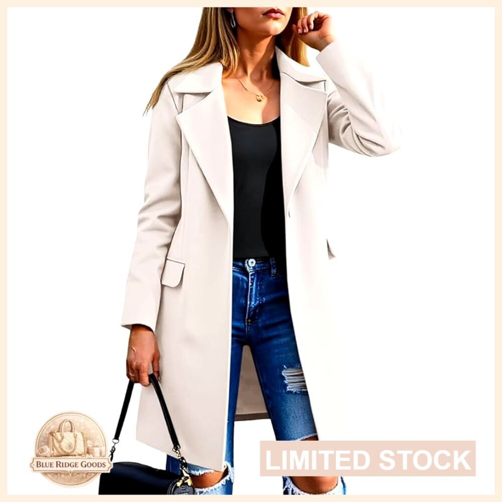 Wool Blend Pea Coat Notch Lapel Oversized Chic Classic Trench Overcoat